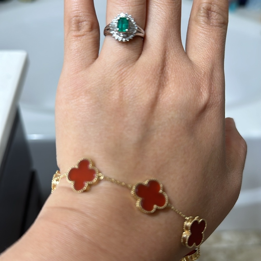 Real platinum 900 Gold &Diamonds..Emerald stone .0.59 CT - Picture 11 of 12